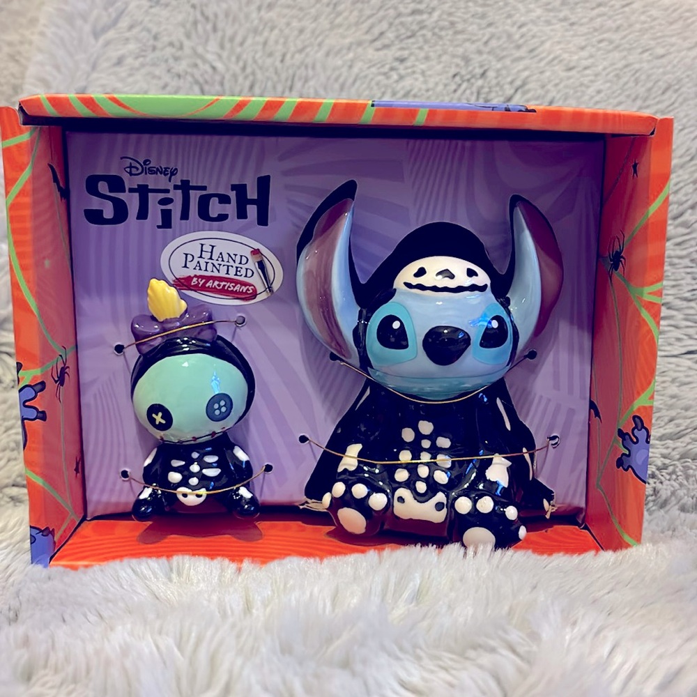 Disney Stitch and Scrump Halloween Skeleton Ceramic Salt and Pepper Shakers